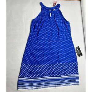 Avenue Blue & White Polka Dot Sleeveless Dress Size 14/16